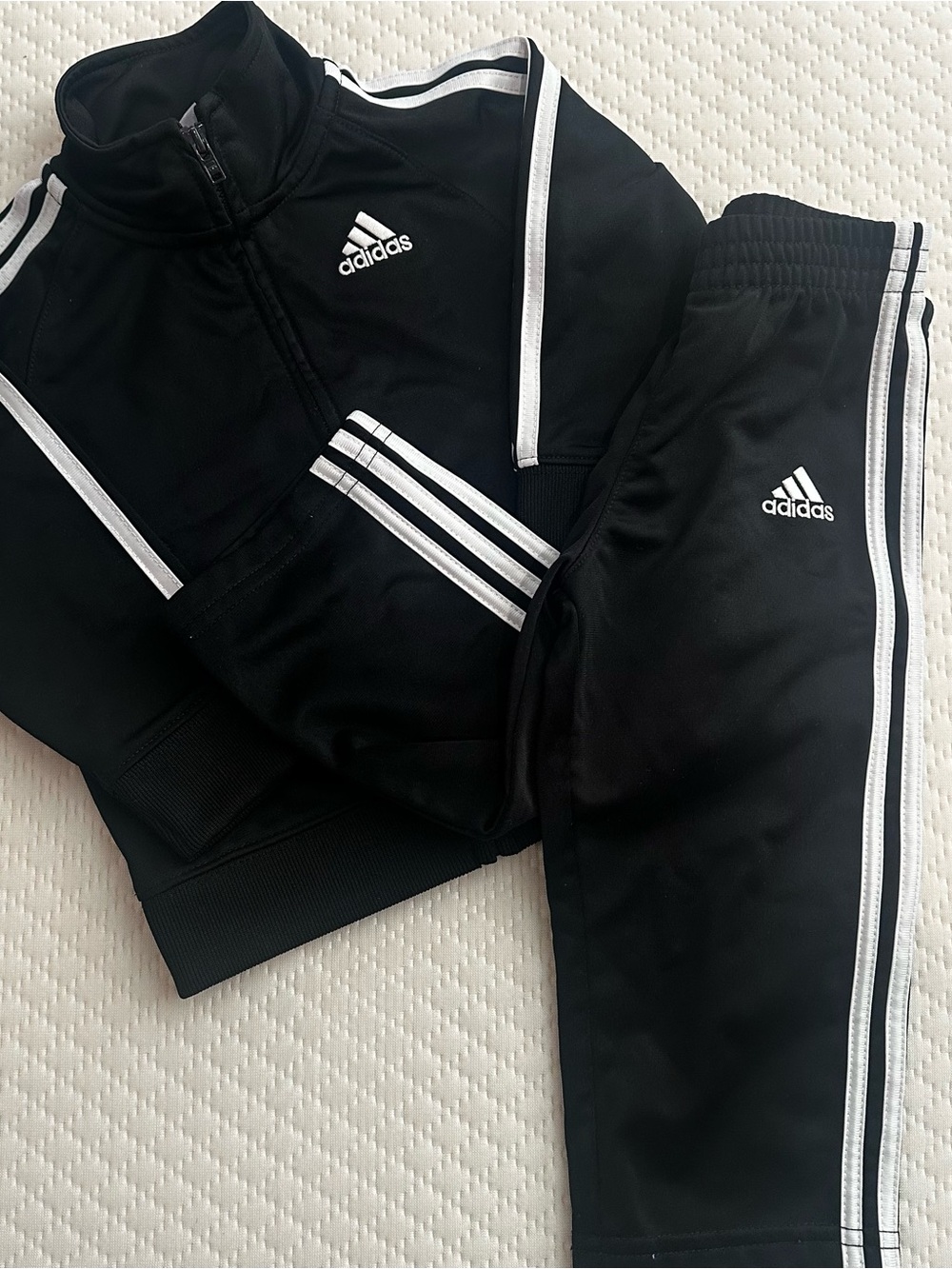 adidas Kids Black and White 3-Stripe Jog Set